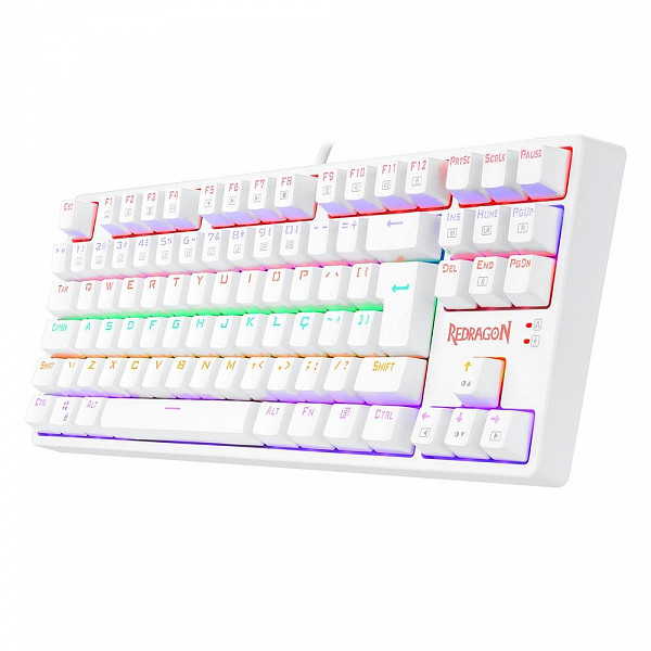 Teclado Mecanico Gamer Redragon Daksa Lunar White, Rainbow, USB, Switch Red, Compacto, ABNT2, Branco - K576W-R (PT-RED)