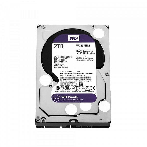 HD WD SATA 3,5´ Purple Surveillance 2TB IntelliPower 64MB Cache SATA 6.0Gb-s - WD20PURZ