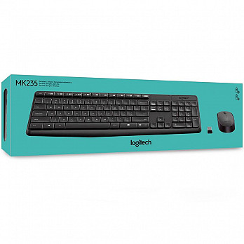 Teclado e Mouse Logitech MK235 Sem Fio Resistente à Água Preto ABNT2