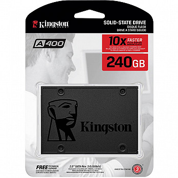 SSD Kingston 2.5´ 240GB A400 SATA III Leituras: 500MBs / Gravações: 350MBs - SA400S37/240G