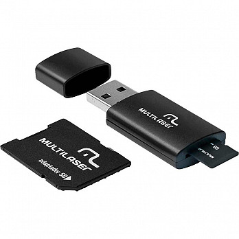 Kit 3 em 1 Cartão Micro SD 8GB + Adaptador + Leitor Usb Mc058