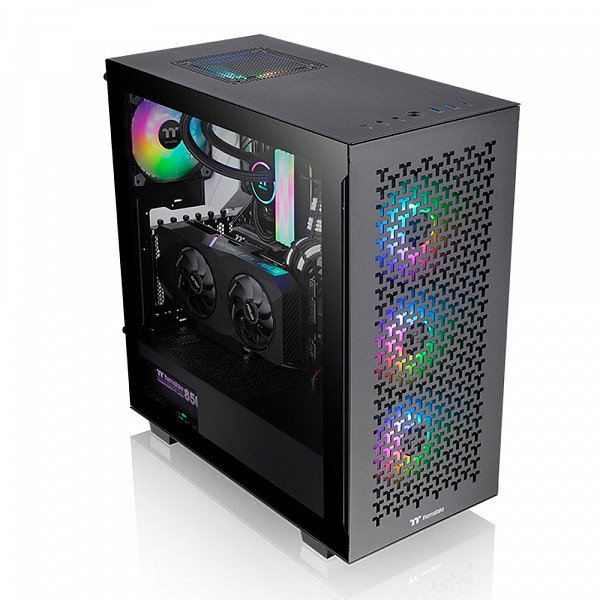 Gabinete Gamer Thermaltake V350 TG ARGB Air Mid Tower, Vidro Temperado, Sem Fonte, 3 fans ARGB de 120 mm, Preto,  CA-1S3-00M1WN-03
