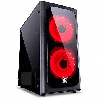 Gabinete Gamer PCYes Venus sem Fonte, Mid Tower, USB 3.0, 2 Fans LED Vermelho, Preto com Lateral em Acrílico - VENPTVM2FCA